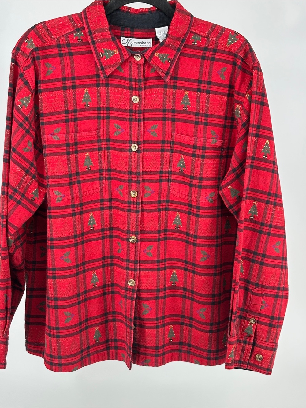 Women’s Vintage 18/20 Dressbarn Christmas Button Up Shirt Embroidered Woven